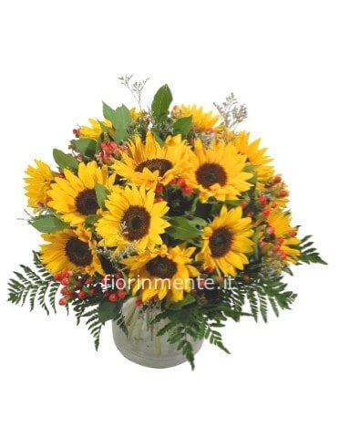 Bouquet di girasoli e verdi decorativi