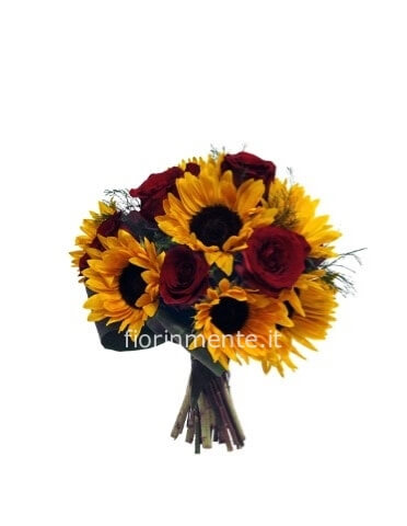 Bouquet di 7 girasoli e 7 rose rosse