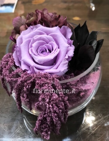 Cubo vetro con rosa stabilizzata